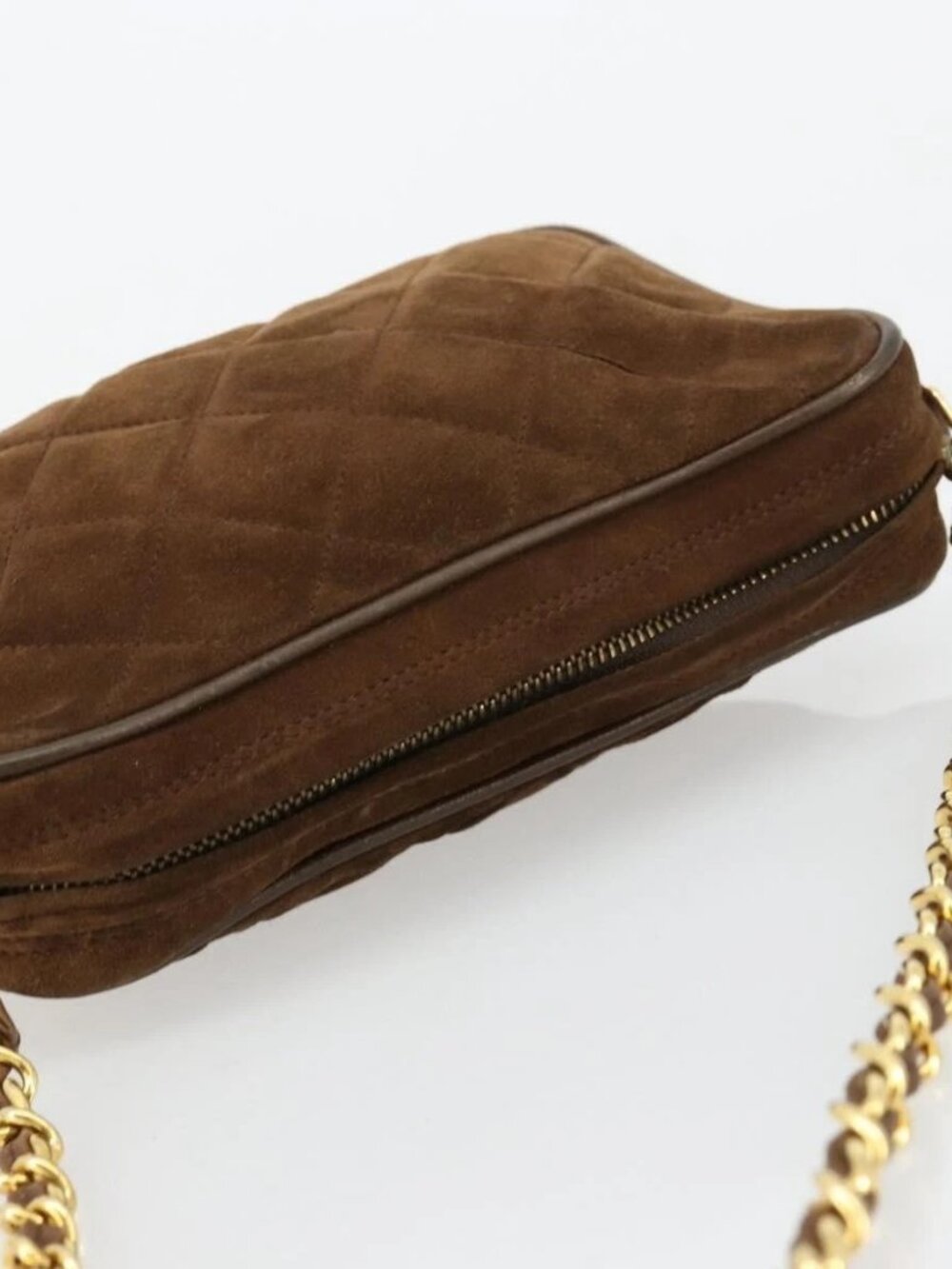 CHANEL Matelasse Chain Shoulder Bag Suede Brown Gold CC Auth BA12895 - Picture 7 of 15